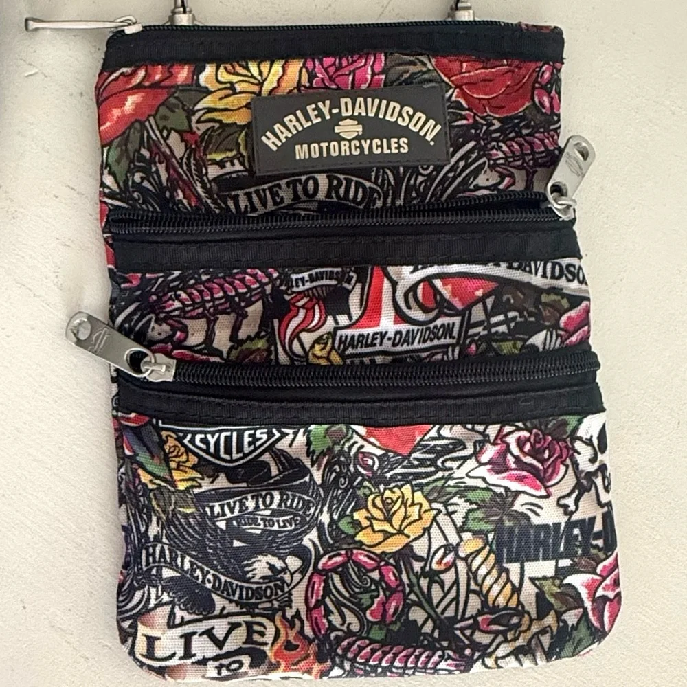 Harley-Davidson Floral Tattoo Print Multi-Color Multi Compartment Crossbody Bag
